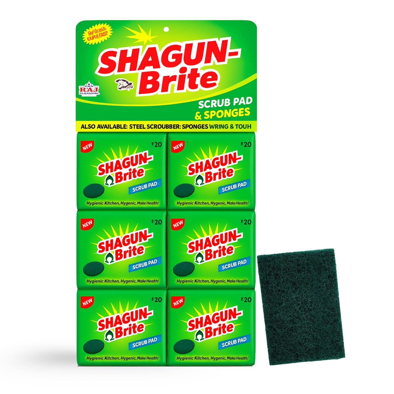 Shagun-Brite Heavy Duty Scrub Pad | Pack of 12 | 4x6 inch | Nylon Polyester Alox | Kitchen Cleaning Scrubber for Utensils